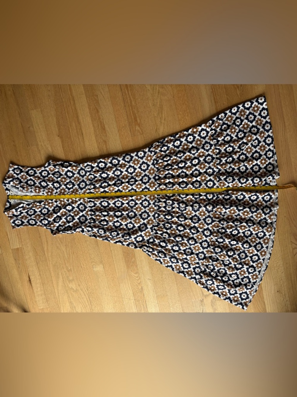 Boden Sleeveless V-Neck Maxi Dress in Navy and Brown Tile Print - Picture 5 of 9